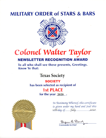 Colonel Walter Taylor Newsletter Recognition Award - 1st Place
